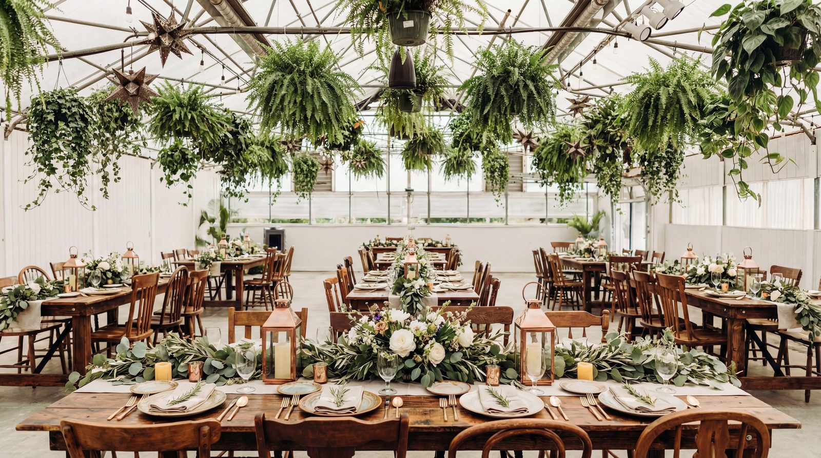 Couple embracing under the historic greenhouse at Goldner Walsh